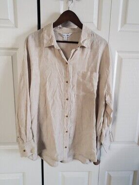 OLD NAVY THE BOYFRIEND SHIRT. XL. CREAM. LINEN BLEND . LONG SLEEVE RELAX FIT